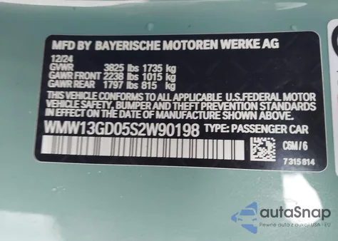 2025 Mini Hardtop Cooper from USA, damaged, VIN WMW13GD05S2W90198